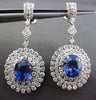 ESTATE LARGE 11.86CT DIAMOND & AAA SAPPHIRE 18K WHITE GOLD HALO HANGING EARRINGS