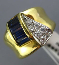 LARGE 1.05CT DIAMOND & AAA SAPPHIRE 18KT YELLOW GOLD TRIANGULAR RECTANGULAR RING