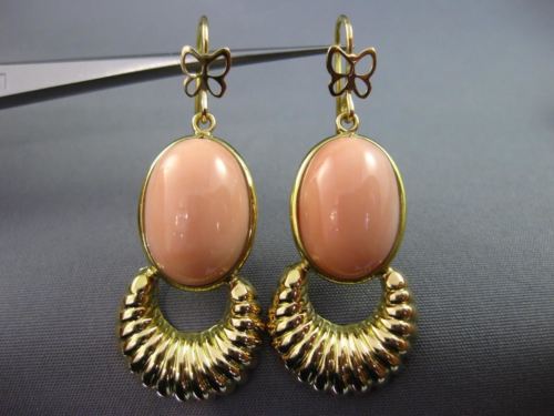 ESTATE AAA CORAL 18KT YELLOW GOLD CLASSIC OVAL BUTTERFLY HANGING EARRINGS #26110