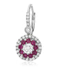 1.04CT DIAMOND & AAA RUBY 14KT WHITE GOLD FLOWER LEVER BACK HANGING EARRINGS