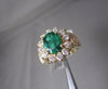 ESTATE 3.34CT DIAMOND & AAA COLOMBIAN EMERALD 14KT YELLOW GOLD FLOWER HALO RING