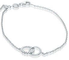 ESTATE .11CT DIAMOND 14K WHITE GOLD 3D CLASSIC LOVE HEART FRIENDSHIP BRACELET