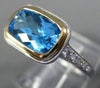 ESTATE 2.35CT DIAMOND & AAA BLUE TOPAZ 14KT 2 TONE GOLD SEMI ETERNITY BEZEL RING