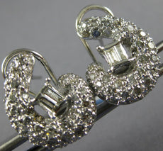 ESTATE LARGE 1.80CT DIAMONDS 18K WHITE GOLD 3D ROUND & BAGUETTE CLIP ON EARRINGS