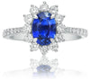 ESTATE 2.06CT DIAMOND & AAA SAPPHIRE 18KT WHITE GOLD 3D FLOWER ENGAGEMENT RING