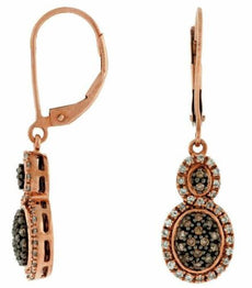 .5CT WHITE & CHOCOLATE FANCY DIAMOND 14K ROSE GOLD CLUSTER OVAL HANGING EARRINGS