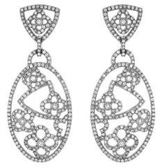 ESTATE LARGE 2.12CT DIAMOND 14K WHITE GOLD FLOWER OPEN FILIGREE HANGING EARRINGS