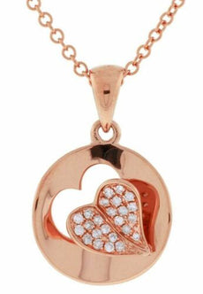ESTATE .11CT DIAMOND 14KT ROSE GOLD 3D DOUBLE HEART CIRCULAR LOVE PENDANT