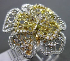 ANTIQUE LARGE 2.43CT DIAMOND 18KT TRI COLOR GOLD 3 DIMENSIONAL FLOWER  RING