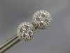 ESTATE LARGE .92CT DIAMOND 18KT WHITE GOLD 9mm CLUSTER ROUND HALO STUD EARRINGS