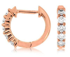 ESTATE .50CT ROUND DIAMOND 14KT ROSE GOLD 3D CLASSIC FIVE STONE HUGGIE EARRINGS