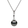 ESTATE .07CT DIAMOND & AAA TAHITIAN PEARL 18KT WHITE GOLD 2 ROW PAVE BAR PENDANT