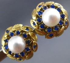 ESTATE 1.0CT AAA SAPPHIRE & SOUTH SEA PEARL 14K YELLOW GOLD 3D EARRINGS #20788