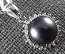 ESTATE .11CT DIAMOND & AAA TAHITIAN PEARL 14KT WHITE GOLD 3D ROUND HALO PENDANT