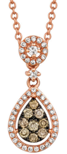 .45CT WHITE & CHOCOLATE FANCY DIAMOND 14K ROSE GOLD 3D CLUSTER TEAR DROP PENDANT