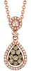 .45CT WHITE & CHOCOLATE FANCY DIAMOND 14K ROSE GOLD 3D CLUSTER TEAR DROP PENDANT