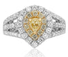 ESTATE LARGE 1.57CT WHITE & FANCY YELLOW DIAMOND 18K 2 TONE GOLD ENGAGEMENT RING