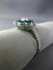 ESTATE 1.14CT DIAMOND & AAA EMERALD 18KT WHITE GOLD 3D FLOWER MILGRAIN LOVE RING