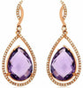 ESTATE 17.01CT DIAMOND & AAA AMETHYST 14KT ROSE GOLD PEAR SHAPE HANGING EARRINGS