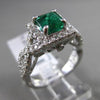 ESTATE 1.85CT DIAMOND & EMERALD 18KT WHITE GOLD 3D HALO INFINITY ENGAGEMENT RING