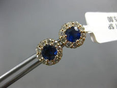 ESTATE 1.45CT DIAMOND & AAA SAPPHIRE 14KT YELLOW GOLD ROUND FLOWER STUD EARRINGS