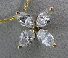 ANTIQUE 1.30CT MARQUISE DIAMOND 14KT YELLOW GOLD FOUR LEAF FLOWER PENDANT #19788