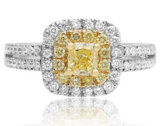 ESTATE WIDE 1.21CT WHITE & FANCY YELLOW DIAMOND 18KT 2 TONE GOLD ENGAGEMENT RING