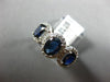 ESTATE LARGE 2.83CT DIAMOND & AAA SAPPHIRE 14KT WHITE GOLD 3D 3 STONE HALO RING