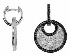 2.13CT WHITE & BLACK DIAMOND 14KT WHITE GOLD 3D CIRCULAR PAVE HANGING EARRINGS