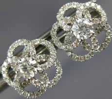 ESTATE .68CT DIAMOND 18KT WHITE GOLD 3D OPEN FLOWER SOLITAIRE STUD EARRINGS
