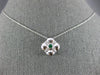 ESTATE .18CT DIAMOND & AAA EMERALD 14KT WHITE GOLD 3D FLOWER SQUARE FUN PENDANT