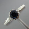 ESTATE .97CT DIAMOND & AAA SAPPHIRE 18KT WHITE GOLD 3D FILIGREE ENGAGEMENT RING