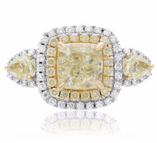 EGL LARGE 4.82CT WHITE & FANCY CANARY DIAMOND 18KT TWO TONE GOLD ENGAGEMENT RING
