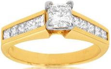 ESTATE 1.45CT PRINCESS DIAMOND 14KT YELLOW GOLD 3D CLASSIC ENGAGEMENT RING