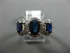 ESTATE LARGE 2.83CT DIAMOND & AAA SAPPHIRE 14KT WHITE GOLD 3D 3 STONE HALO RING