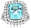 ESTATE LARGE 6.70CT DIAMOND & AAA AQUAMARINE 14KT WHITE GOLD 3D DOUBLE HALO RING