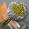 ESTATE .58CT WHITE & FANCY YELLOW DIAMOND 18K 2 TONE GOLD 3D CLUSTER FLOWER RING