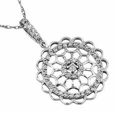 .32CT DIAMOND 14KT WHITE GOLD 3D OPEN FILIGREE FLOWER STAR FLOATING PENDANT