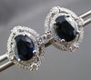 ESTATE LARGE 4.11CT DIAMOND SAPPHIRE 14K WHITE GOLD ETOILE HALO HANGING EARRINGS