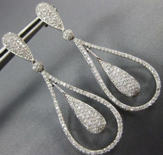ESTATE LARGE 1.50CT DIAMOND 14K WHITE GOLD 3D TEAR DROP CLUSTER HANGING EARRINGS