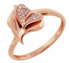 ESTATE .12CT DIAMOND 14KT ROSE GOLD 3D ROUND DOUBLE HEART CLASSIC RING