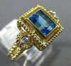 ESTATE WIDE 1.23CT DIAMOND & AAA BLUE TOPAZ 14KT YELLOW GOLD 3D 3 STONE FUN RING