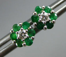 ESTATE .45CT DIAMOND & AAA EMERALD 14KT WHITE GOLD CLASSIC FLOWER STUD EARRINGS