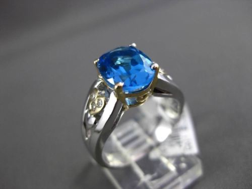ESTATE LARGE 2.18CT DIAMOND & AAA BLUE TOPAZ 14K TWO TONE GOLD DOUBLE HEART RING