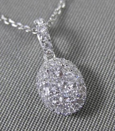 ESTATE .45CT DIAMOND 18KT WHITE GOLD 3D OVAL CLUSTER FLOATING PENDANT & CHAIN