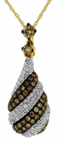 .93CT WHITE & CHOCOLATE FANCY DIAMOND 14K YELLOW GOLD TEAR DROP PAVE FUN PENDANT