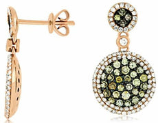 1.48CT WHITE & MULTI COLOR DIAMOND 14KT ROSE GOLD CLUSTER ROUND HANGING EARRINGS