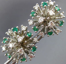 ANTIQUE 2.46CT DIAMOND & AAA EMERALD 14KT WHITE GOLD 3D CLUSTER EARRINGS  #21900