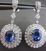 ESTATE LARGE 11.86CT DIAMOND & AAA SAPPHIRE 18K WHITE GOLD HALO HANGING EARRINGS