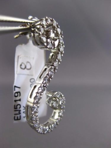 ESTATE LARGE 1.18CT ROUND DIAMOND 14KT WHITE GOLD 3D WAVE S HANGING EARRINGS